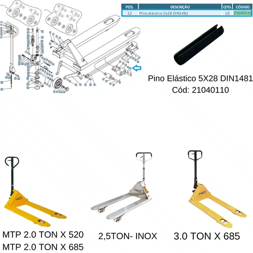 Pino Elastico Pesado 5X28 COD: 21040110 P/Transpallet Manual