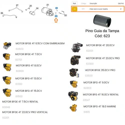 Pino Guia da Tampa Bloco Para Motor BFGE 6.5cv Buffalo - 623