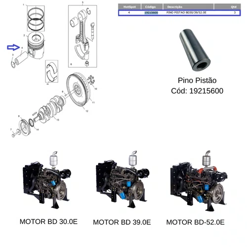 Pino Pistão Para Motores á Diesel 30.0hp Branco - 19215600