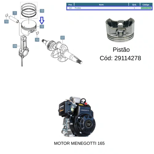 Pistão COD: 29114278 P/ Motor 165 4.0hp - Menegotti Original