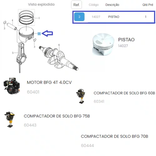 Pistão Para Compactador De Solo BFG 60/70/75 SB Buffalo