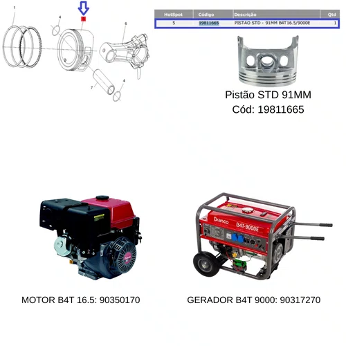 Pistão STD para Motor B4T16.5hp/Gerador MG-Branco Original