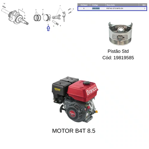 Pistão Std para Motor B4T8.5hp/Motobomba MB-Branco Original