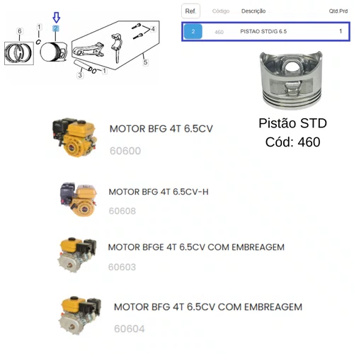 Pistão STD para motores 6.5HP - 460