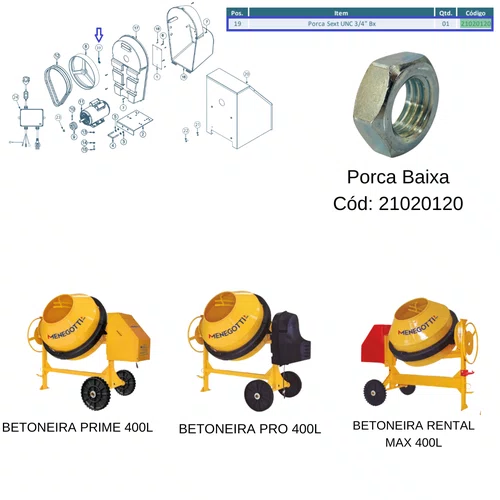 Porca Baixa Para Betoneira Prime 400l Menegotti 21020120