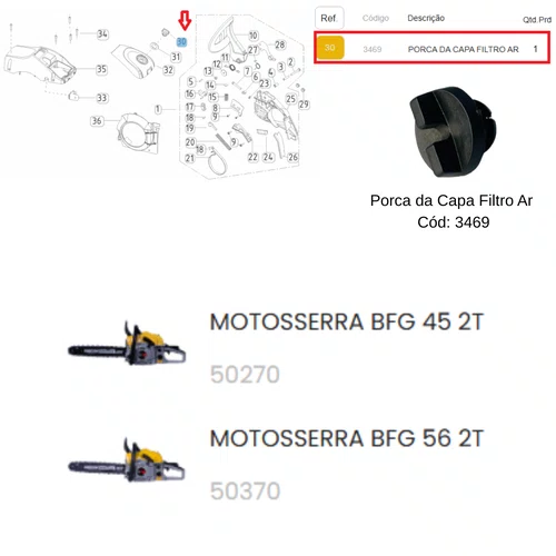 Porca da Capa Filtro Ar para Motosserra BFG 45/56 Buffalo