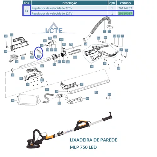 Regulador de Velocidade 127v Lixadeira MLP750 Led 29110037