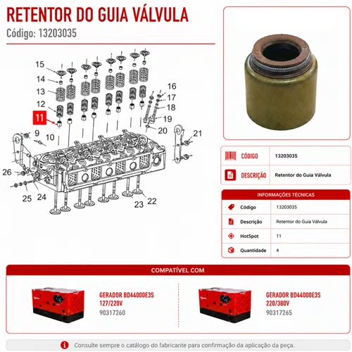 Retentor do Guia Válvula 13203035 P/ Gerador Big 44.000 E3