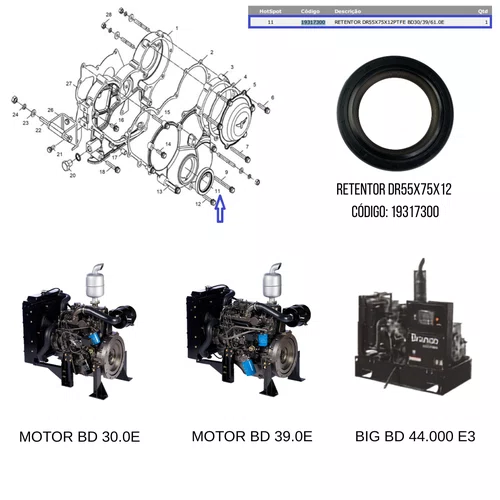Retentor DR55X75X12 P/ Motores BD 30/39.0hp Branco 19317300
