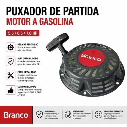 Partida Manual Retratil Completo Motor 5.5/6.5/7.0hp- Branco