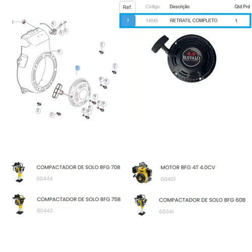 Retrátil Completo Para Motor BFG 4.0hp Buffalo 14045