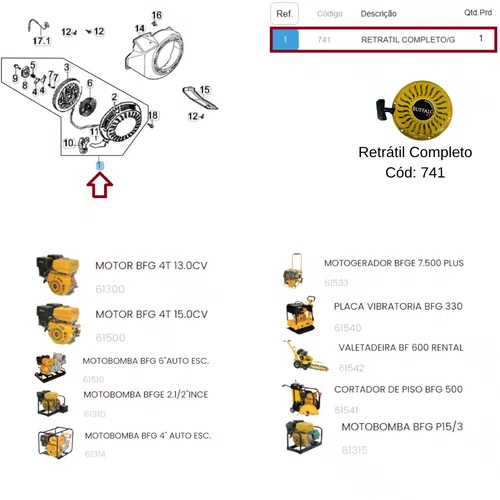 Retratil Completo para Motores 13.0 / 15.0HP -741