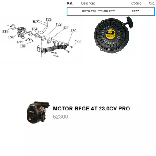 Retrátil Completo Motores BFGE 20.0/23.0hp Vertical Buffalo