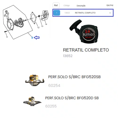 Retrátil Completo para Perfurador BFG 520SB/520D Buffalo
