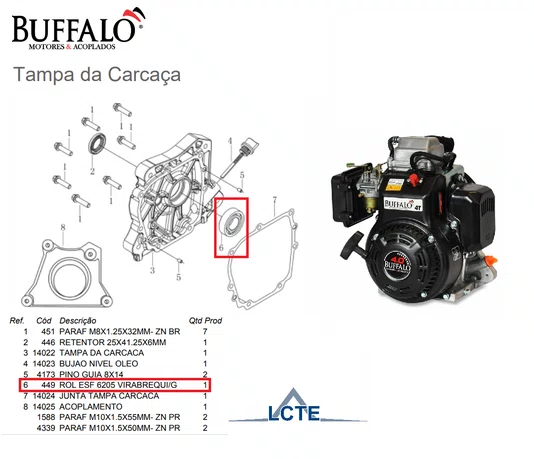 Rolamento 6205 para Motores BFG(E) 6.5cv - Buffalo Original