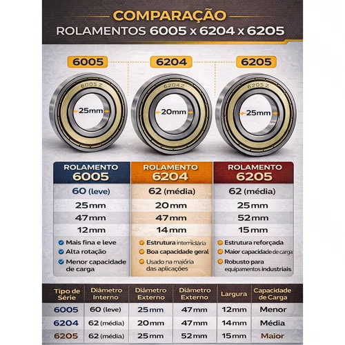 Rolamento Esfera Carga Radial Ref: 6204Z para Betoneira 400L