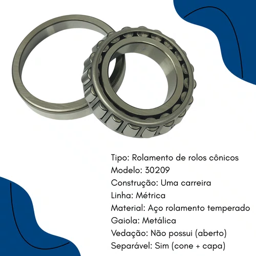 Rolamento de Rolete Cônico 30209 Carga Radial Betoneira 400L
