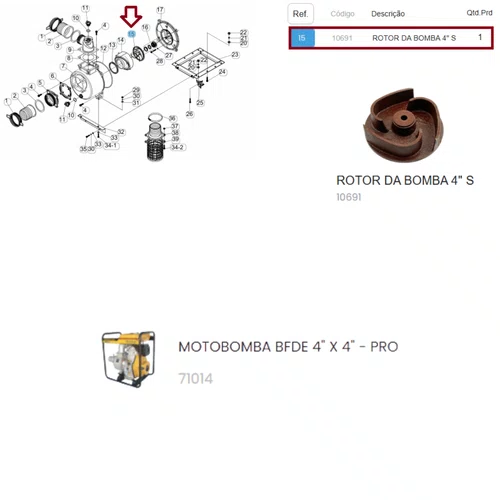 Rotor da Bomba para Motobomba BFDE 4"X4"Pro Buffalo Original