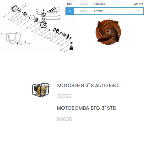 Rotor da Motobomba BFG 3" S Polegada Buffalo Original 10629