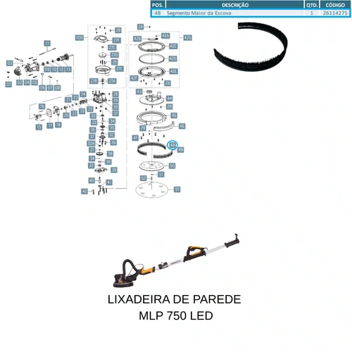 Segmento Maior P/ Lixadeira de Parede MLP 750 LED - Menegotti 26114275