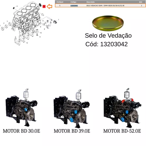 Selo de Vedação 55mm 13203042 Para Motor Bd 30.0cv - Branco
