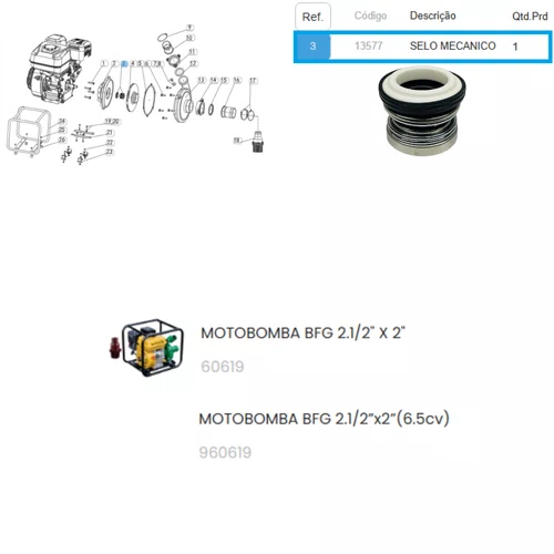 Selo Mecânico para Motobombas 2.1/2"x2" 7.0/ 6.5cv Buffalo