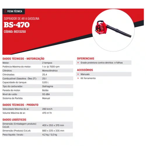 Soprador de Folhas á Gasolina BS-470 Branco Original