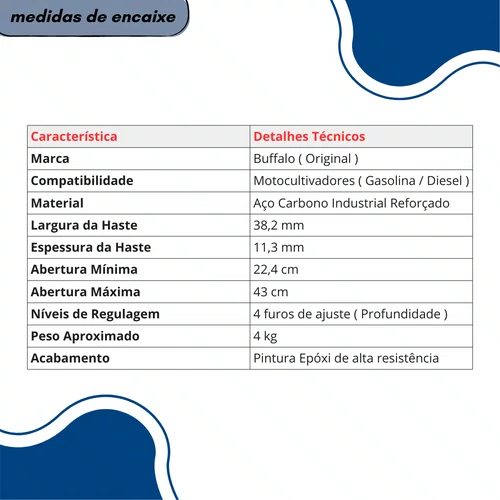 Sulcador Ajustável Buffalo Original 38,2mm para Motocultivadores - CÓD: 10706