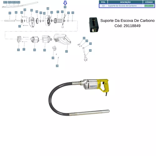 Suporte da Escova Carbono para Vibrador Portátil Menegotti