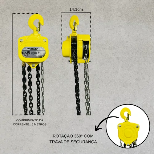 Talha de Corrente MTC 0,5 TON x 5 metros Menegotti Original