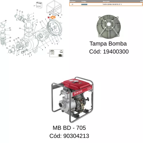 Tampa Bomba P/ Motobomba MB BD 705 Branco - 19400300