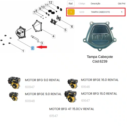 Tampa cabeçote para motor bfg 9.0hp Buffalo - Cód 6239