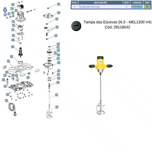 Tampa da Escova Misturador Elétrico Mel1200 V4 Menegotti