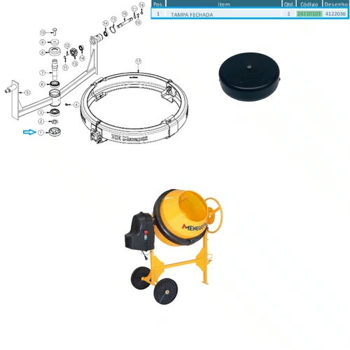 Tampa Plastica Fechada Betoneira 120/150 L Menegotti