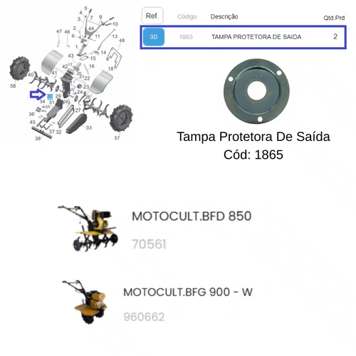 Tampa Protetora Saida para Motocultivador BFD 850 Buffalo