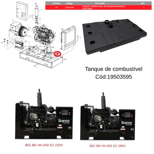 Tanque de Combustível Gerador BD44000E3 220V/380V Branco
