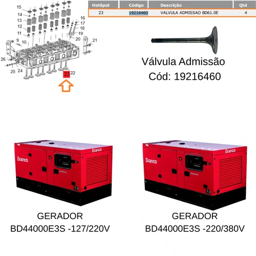 Válvula Admissão Para Gerador BIG BD 44000E3 Branco 19216460