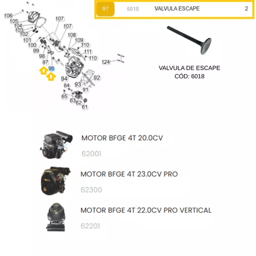 Válvula Escape Motor BFGE 20./22.0/23.0CV- Buffalo Original