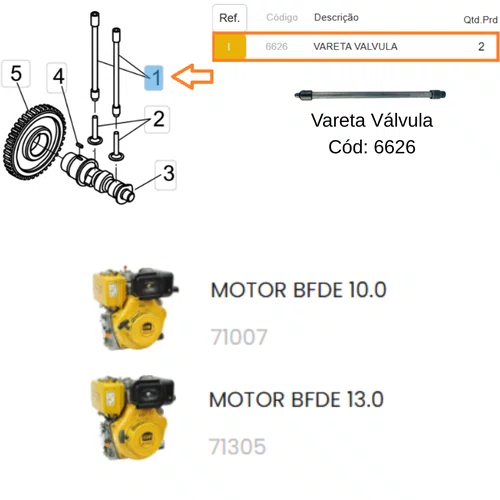 Vareta Válvula para Motor BFD(E)10.0/13.0CV Buffalo Original