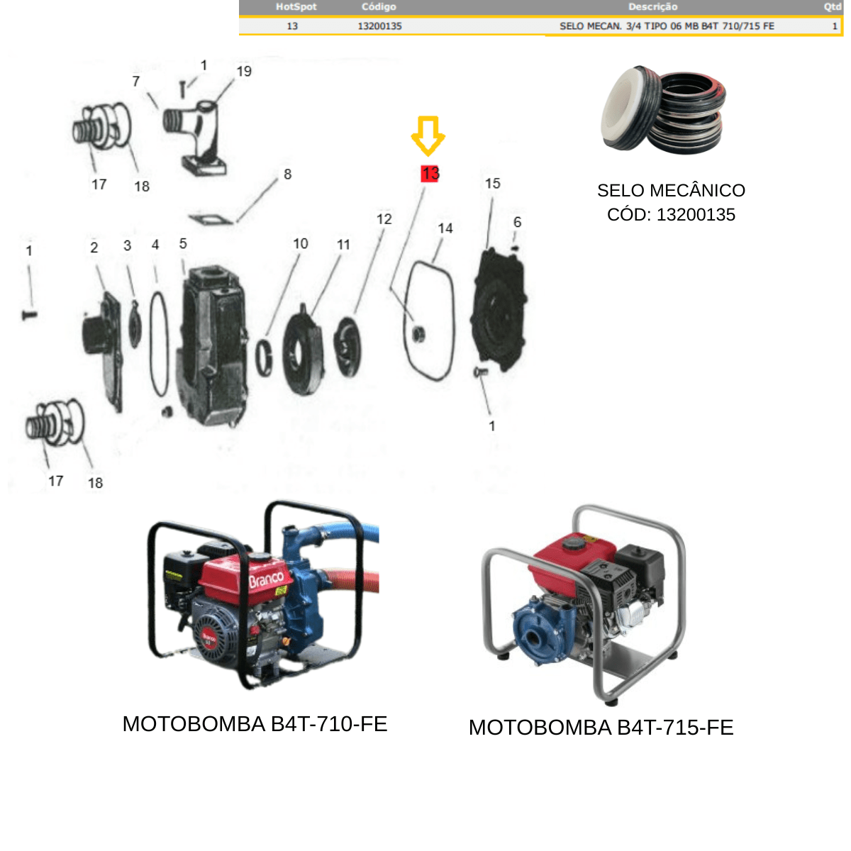 Selo Mecânico 3/4 Tipo 06 para Motobomba B4T710/715 Branco